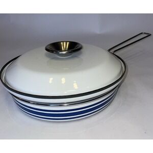 Cathrineholm Norway Blue Stripe White 8.5" Wide Enamel Frying Pan Skillet